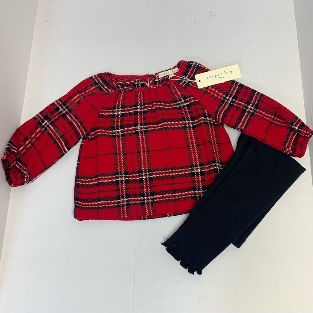 Cooper Key Red Plaid Toddler Size 3T Top Okie Dokie Black Leggings NEW